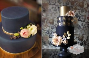 black wedding cakes with gold by Innovative Cake Designs left and Little Teacup Bakery right